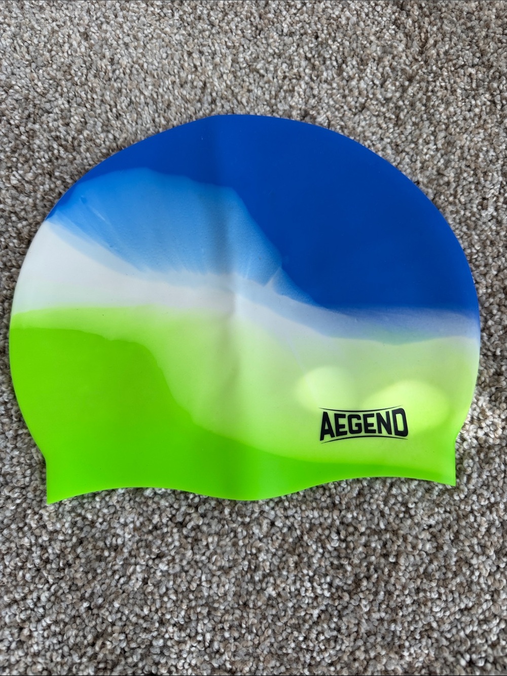 Kids Silicone Swim Cap — Blue, White & Neon Green